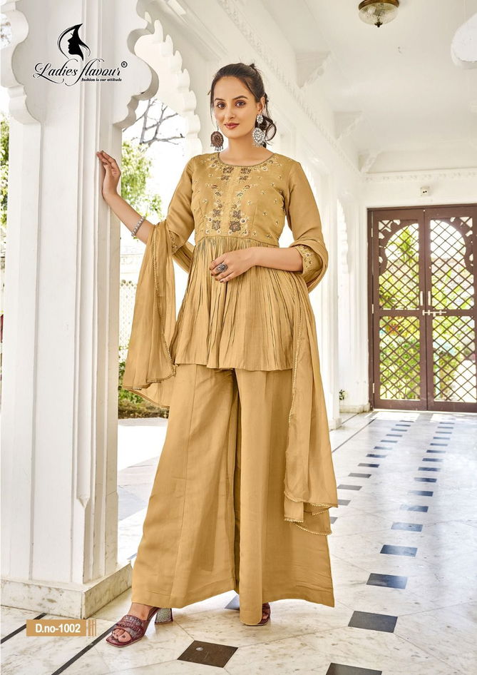 Ladies Flavour Aarzoo Chanderi Silk Sharara Readymade Suits